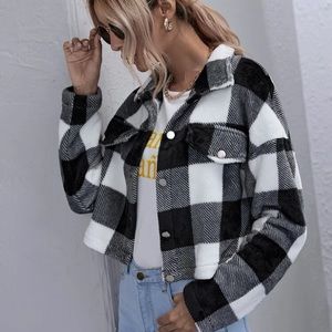 Flap Detail Drop Shoulder Buffalo Plaid Jacket